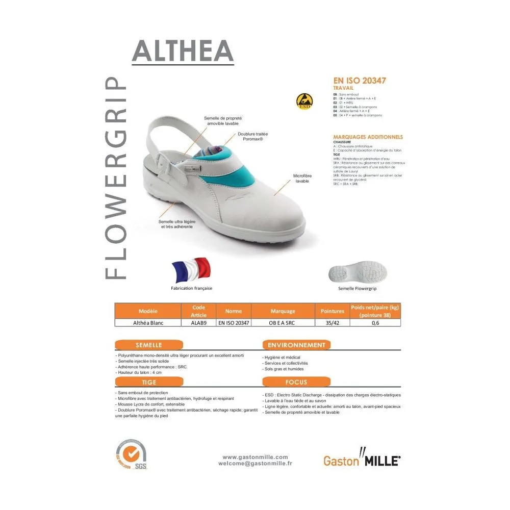 Medicininės baltos darbo klumpės Gaston Mille Althéa | Glove.lt