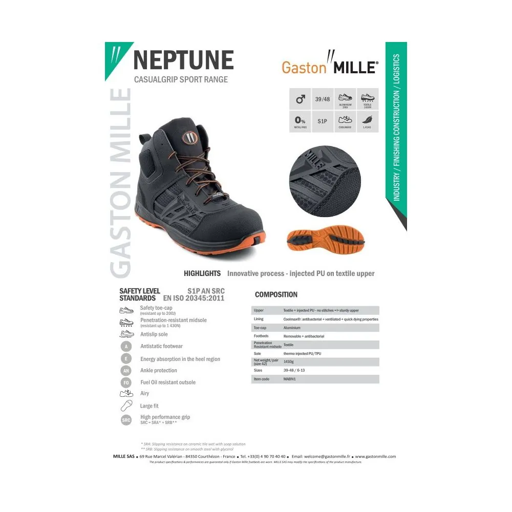 Lengvi ir patogūs darbiniai sportbačiai Gaston Mille Neptune S1P AN SRC | Glove.lt Lengvi ir patogūs darbiniai sportbačiai Gaston Mille Neptune S1P AN SRC | Glove.lt
