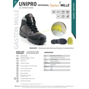 Darbiniai apsauginiai batai Gaston Mille Unipro Metatarsal S3 AN M HI CI SRC | Glove.lt