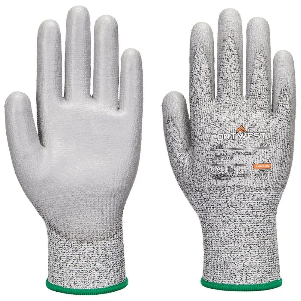 Įpjovimams atsparios pirštinės su PU aplietu delnu Portwest A620