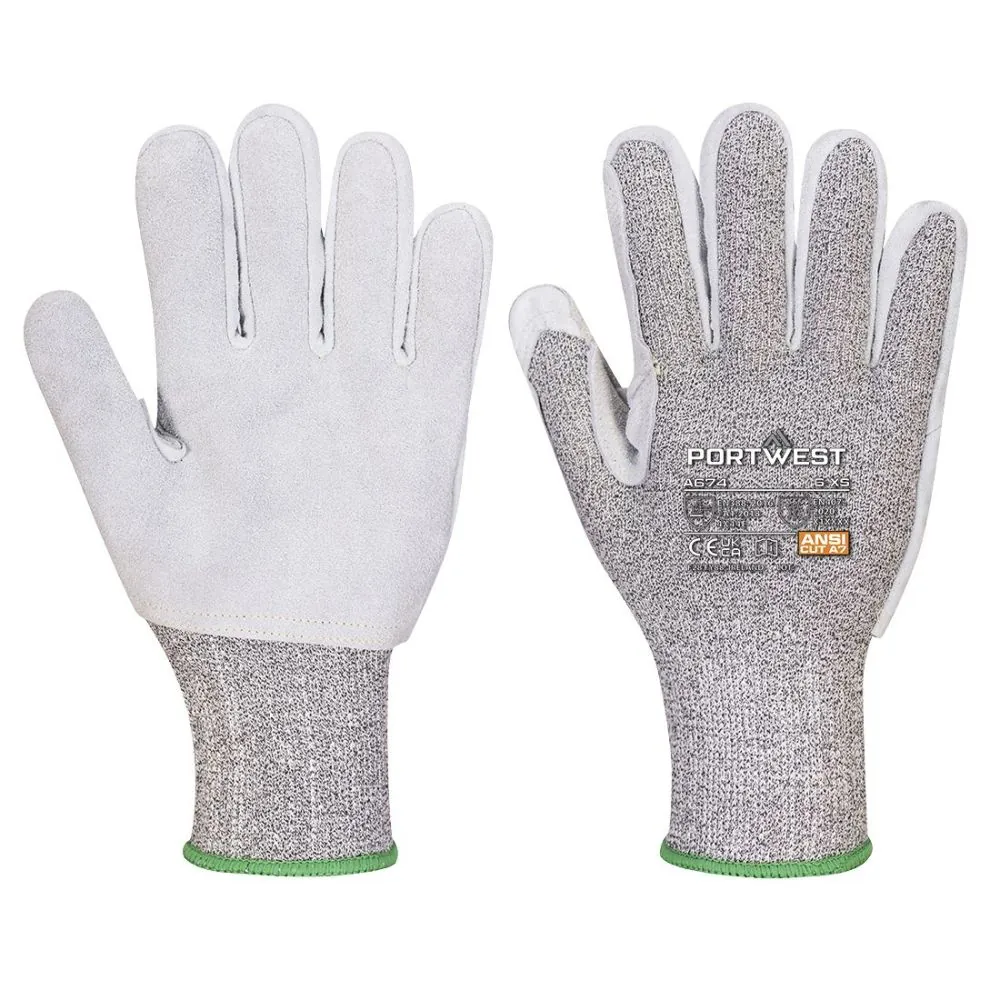 Įpjovimui atsparios odinės pirštinės Portwest A674