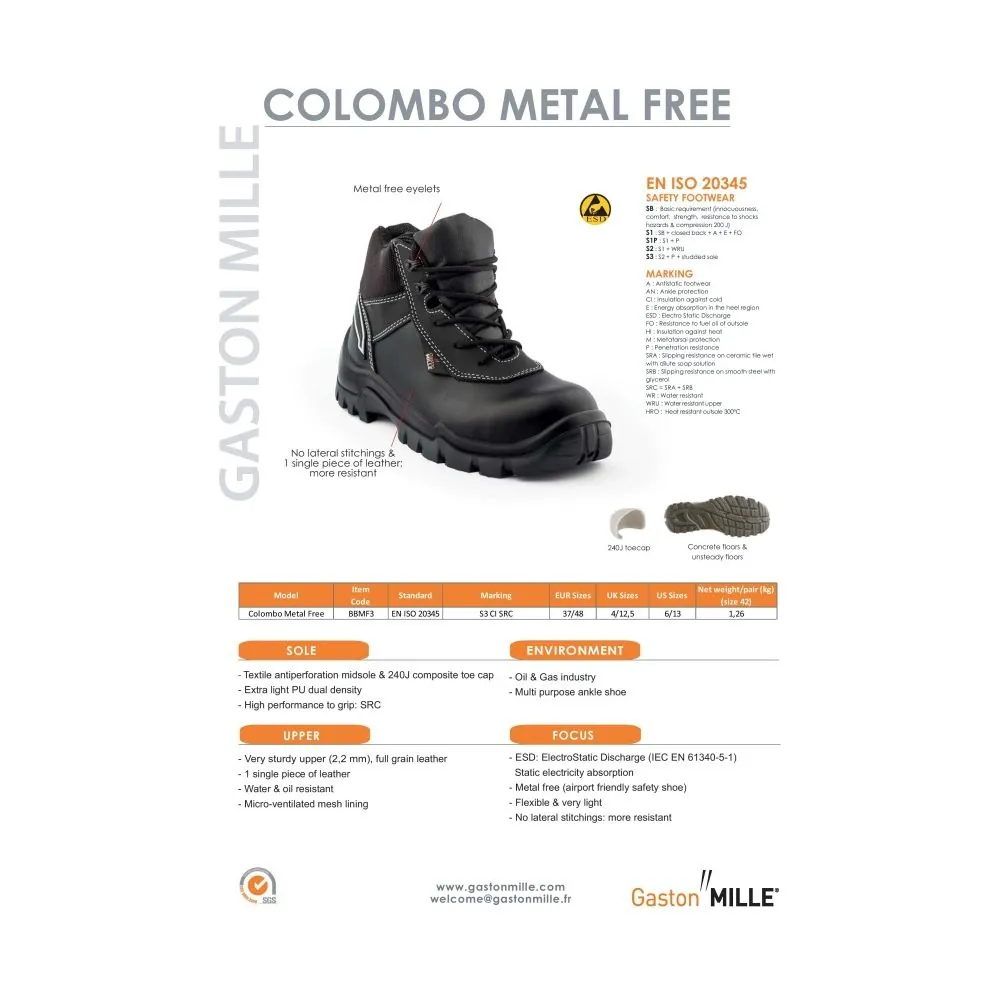 Gaston Mille darbo batai Colombo S3 Src Metal Free | Glove.lt Gaston Mille darbo batai Colombo S3 Src Metal Free | Glove.lt