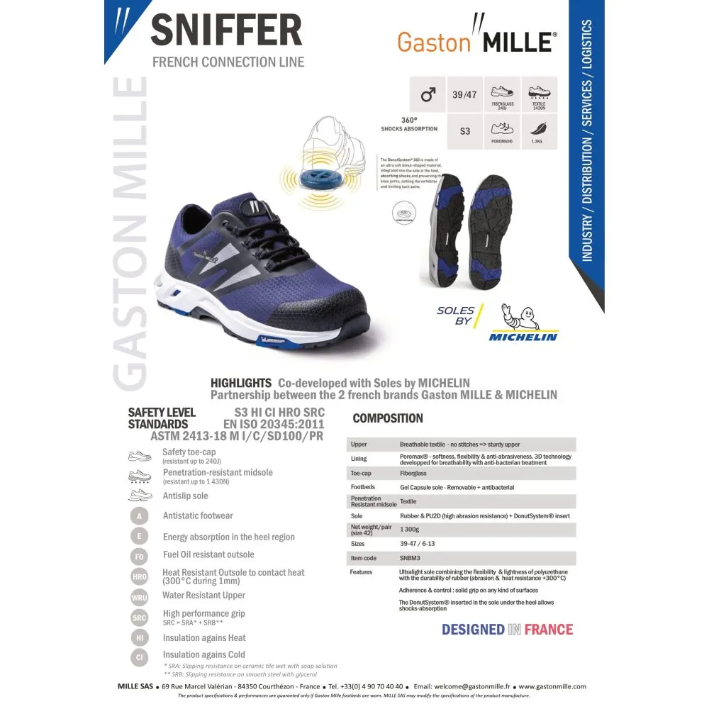 Sportinio stiliaus apsauginiai darbo batai Gaston Mille Sniffer S3 CI HI HRO SRC, Michelin padas | Glove.lt