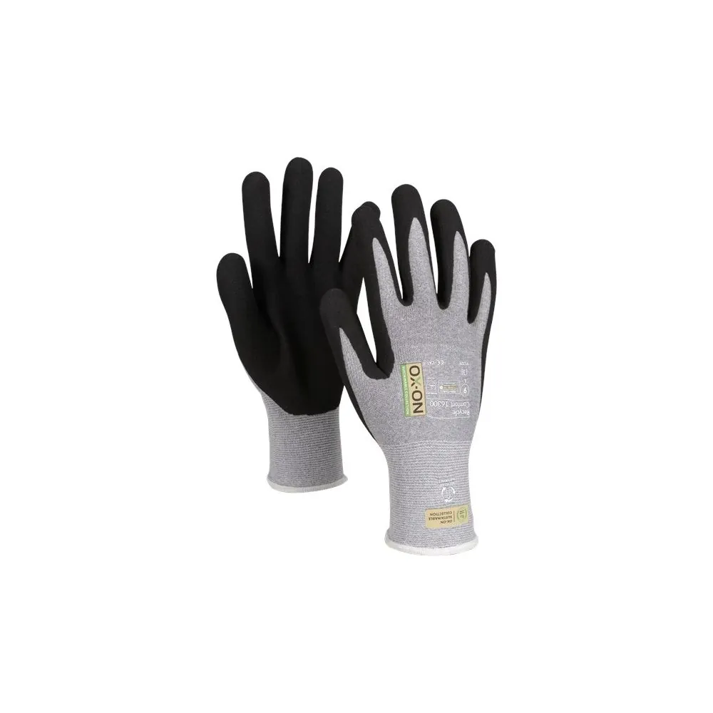 Darbo pirštinės iš perdirbto poliesterio aplietos nitrilu Ox-On 16300 | Glove.lt