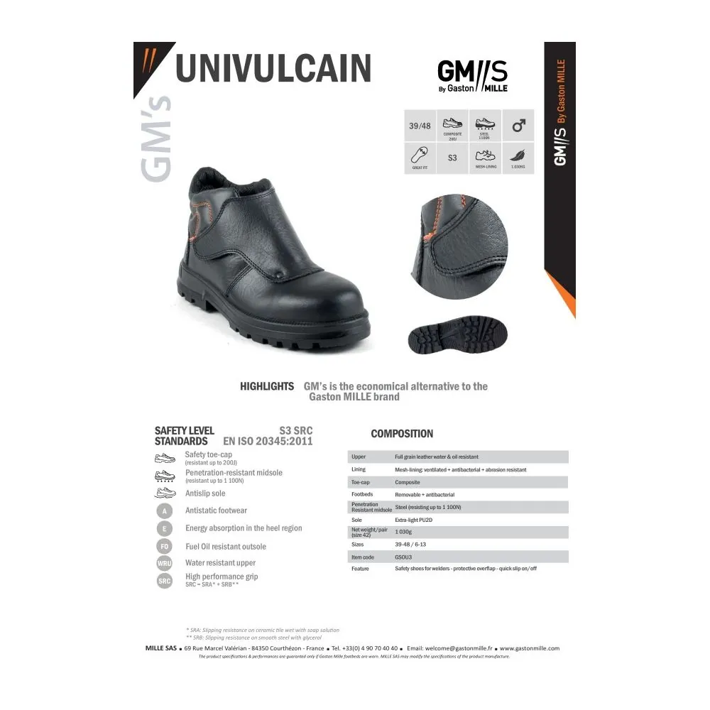 Suvirintojų apsauginiai batai Gaston Mille Univulcain S3 SRC | Glove.lt