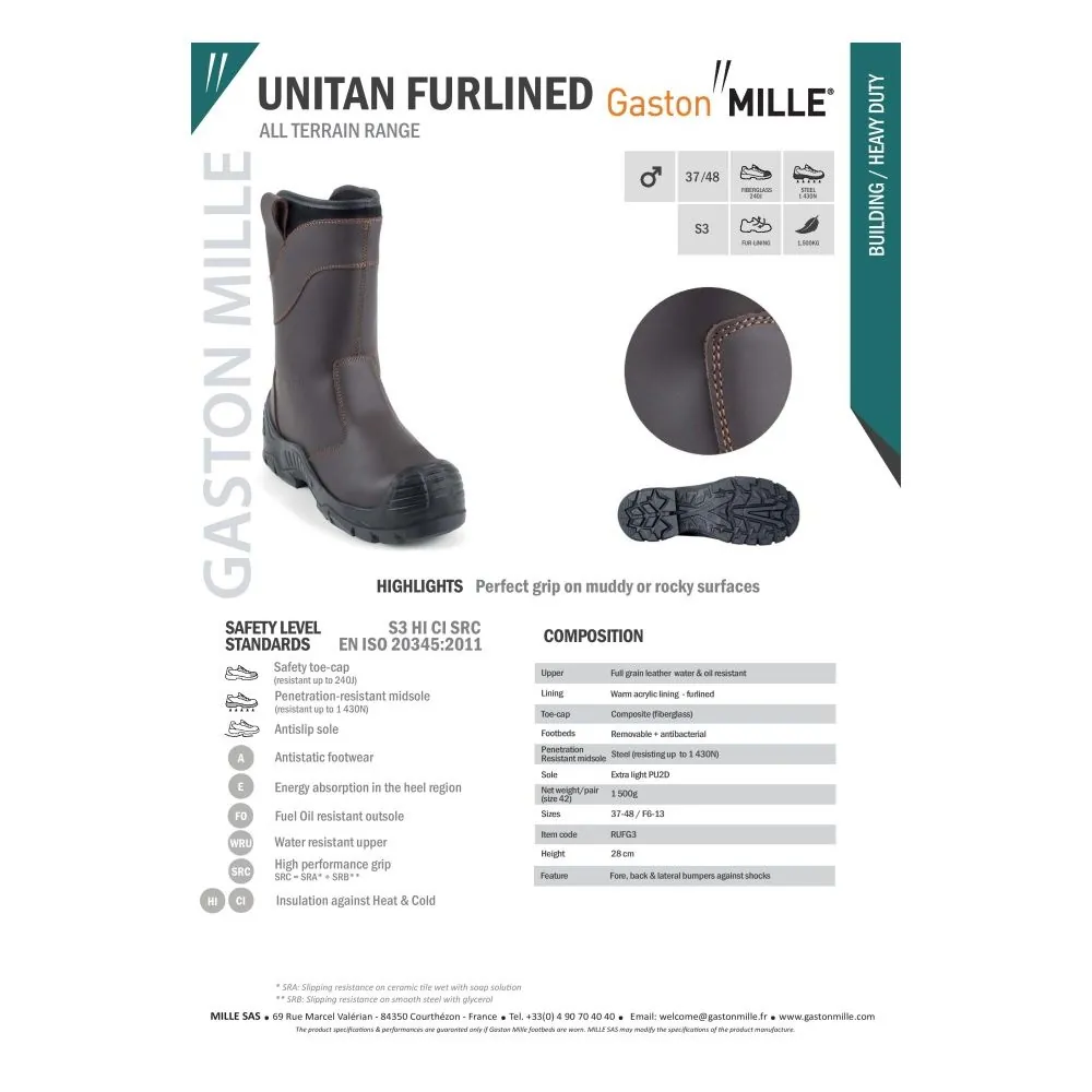 Žieminiai darbo batai su kailiniu pamušalu Gaston Mille Unitan Furlined S3 HI CI SRC | Glove.lt