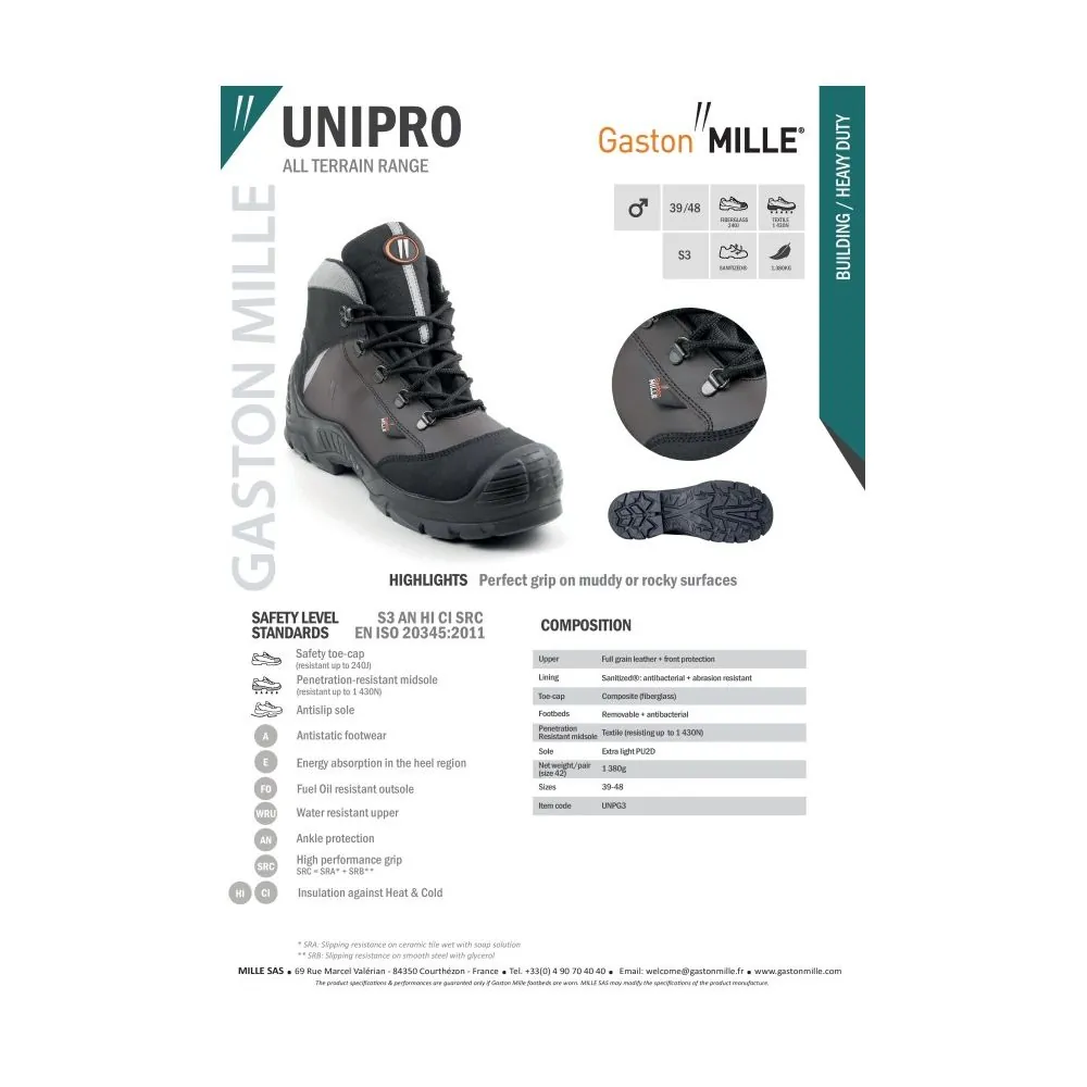 Darbiniai apsauginiai batai Gaston Mille Unipro S3 AN HI CI SRC | Glove.lt Darbiniai apsauginiai batai Gaston Mille Unipro S3 AN HI CI SRC | Glove.lt