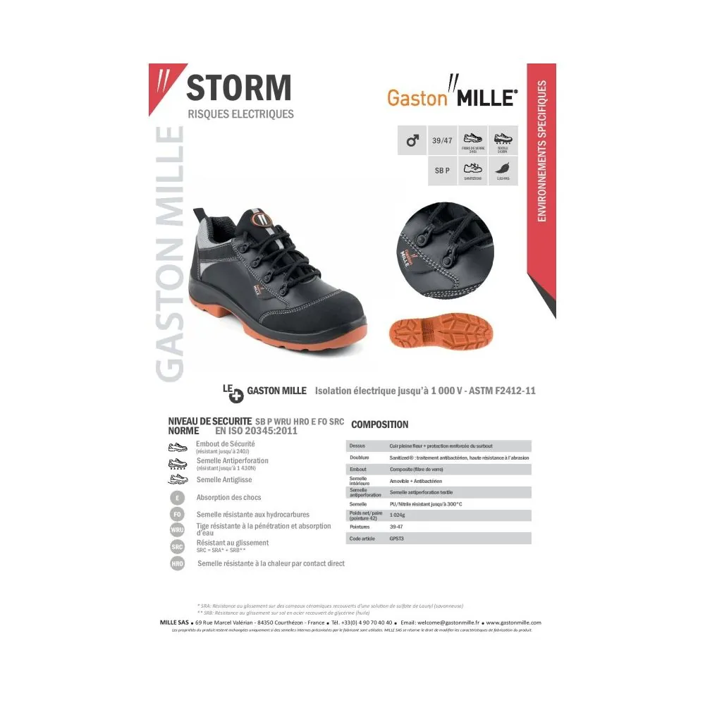Elektrą izoliuojantys darbo batai Gaston Mille Storm SB P WRU HRO E FO SRC | Glove.lt