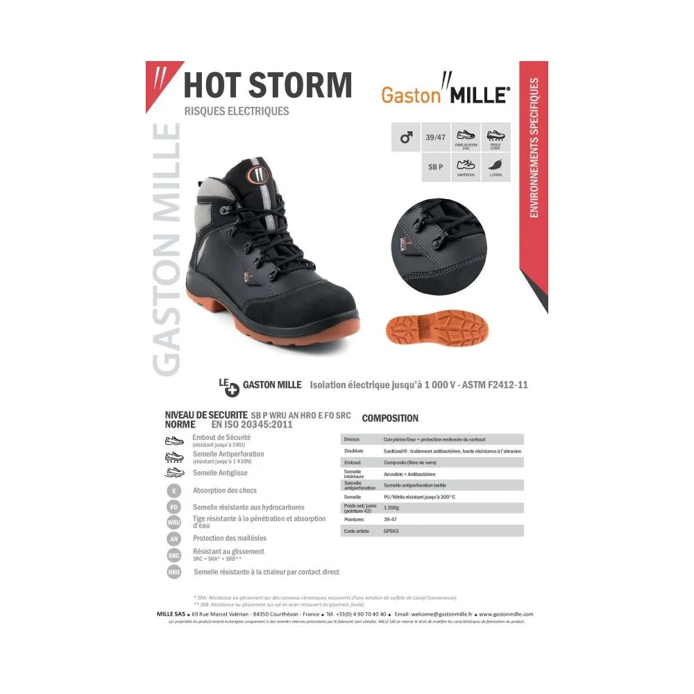 Elektrą izoliuojantys darbo batai Gaston Mille Hot Storm SB P HRO E FO SRC | Glove.lt