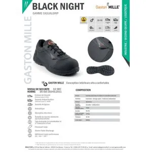 Lengvi ir patogūs apsauginiai batai Gaston Mille Black Night S3 SRC ESD | Glove.lt