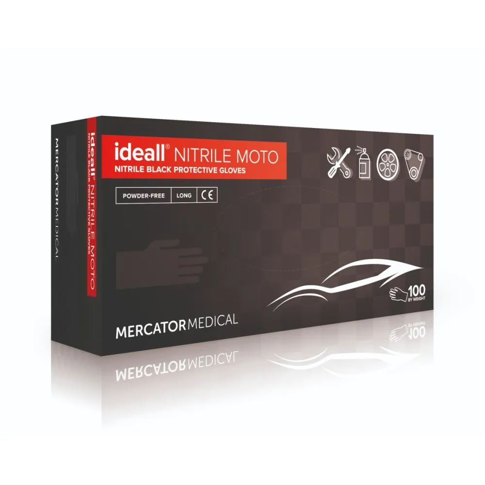 Storos vienkartinės nitrilo pirštinės Ideall® nitrile MOTO Juodos | Glove.lt