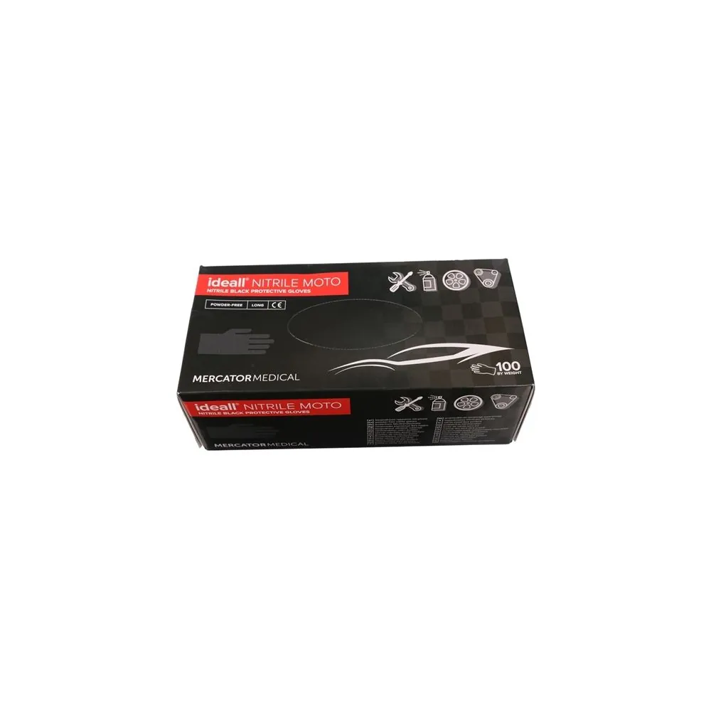 Storos vienkartinės nitrilo pirštinės Ideall® nitrile MOTO Juodos | Glove.lt