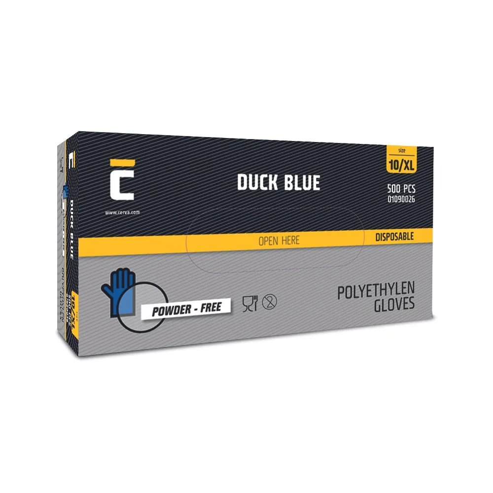 Vienkartinės polietileno pirštinės CERVA DUCK BLUE