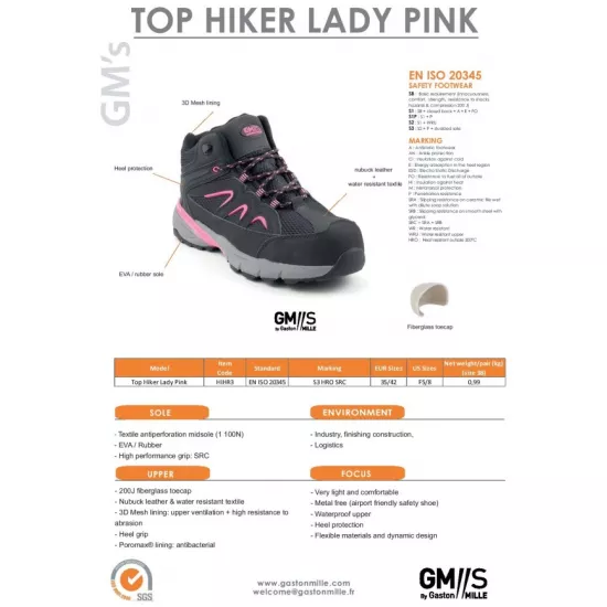 Moteriški darbo batai Gaston Mille Top Hiker Lady Pink S3 HRO SRC, be metalinių detalių Darbo Batai, Auliniai Batai, Pigus darbo rūbai | Akcijos, IŠPARDUOTUVĖ, Gaston Mille avalynė nuotrauka