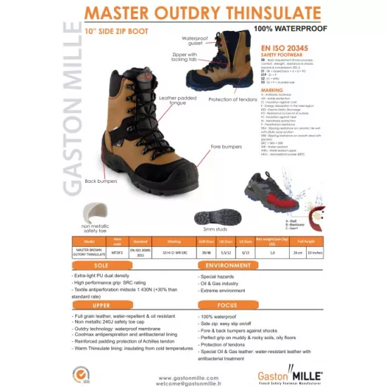 Šilti darbo batai Gaston Mille Master Brown Outdry Thinsulate S3 HI CI WR SRC MilleDry nuotrauka