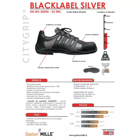Apsauginiai batai Gaston Mille Blacklabel Silver S3 SRC Darbo Batai, Darbo pusbačiai, Automechanikams, Avalynė Automechanikams nuotrauka