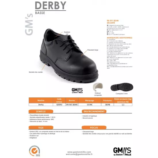 Apsauginiai darbo batai plačiai pėdai Gaston Mille Derby S3 SRC Darbo Batai, Darbo pusbačiai, Pigus darbo rūbai | Akcijos, IŠPARDUOTUVĖ, Gaston Mille avalynė nuotrauka