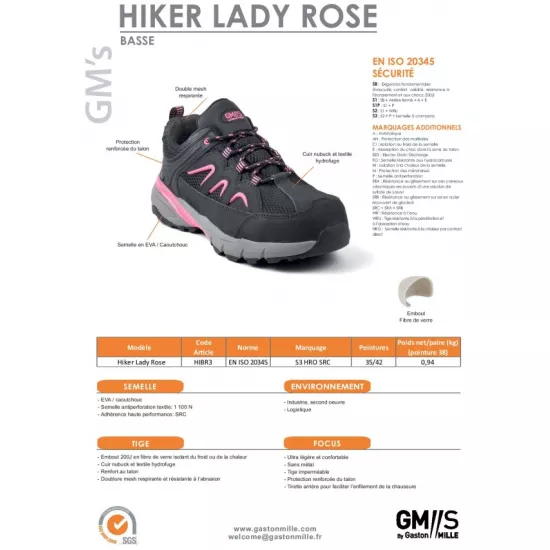 MOTERIŠKI darbiniai kedai Gaston Mille Hiker Lady Pink S3 SRC. nuotrauka