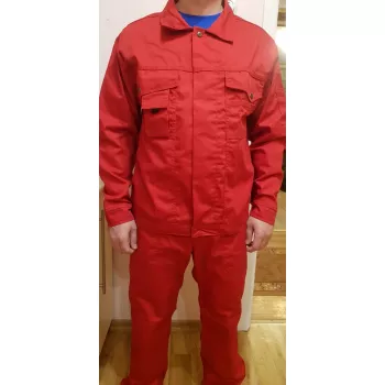 Raudonas darbo kostiumas švarkas ir kelnės "Luneka"