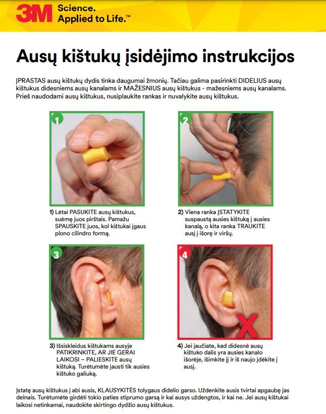 ausų kamštuku įsidėjimo instrukcija